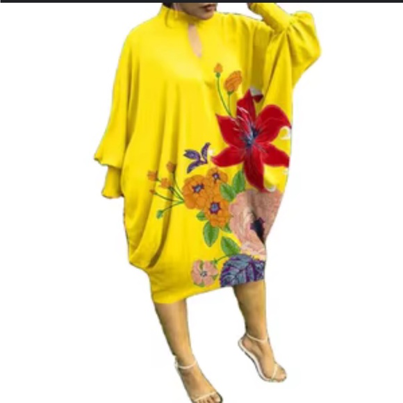 Bright Yellow Floral Kaftan Dress - Picture 1 of 5